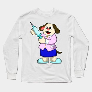 Dog as Doctor with Syringe Long Sleeve T-Shirt